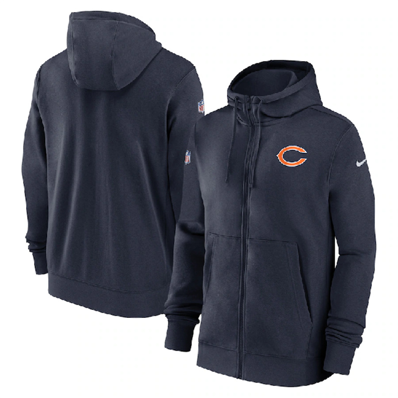 Men's Chicago Bears Navy Sideline Club Performance Full-Zip Hoodie